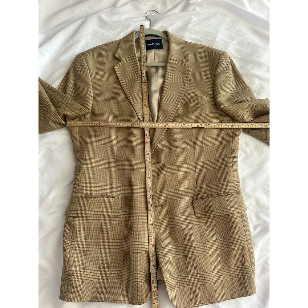Nautica Plaid Silk Wool Linen Blazer Men’s 41R Large Tan Glen Sport Coat - Picture 8 of 8